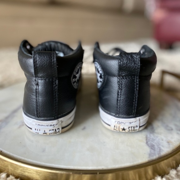 Converse black leather and white high tops 6.5-7 - Picture 3 of 6